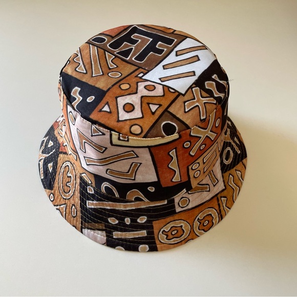 Earth Tone Polynesian Tiki Tropical Print Bucket Hat, Reversible, Unisex… - Picture 4 of 6